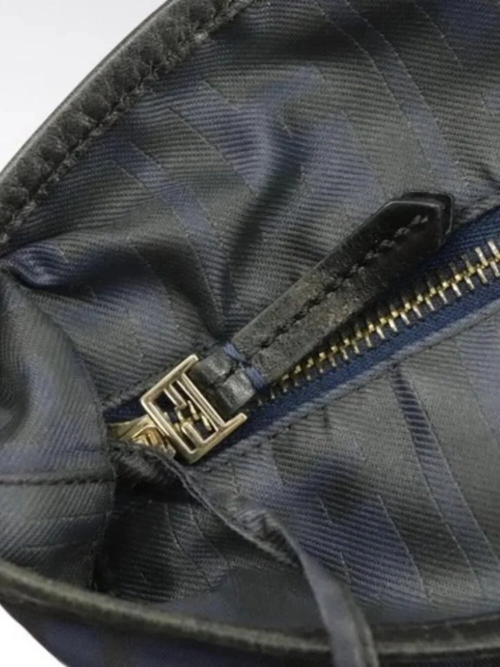 FENDI Zucca Canvas Tote Bag Gold Navy Auth ep6478 - Picture 10 of 16